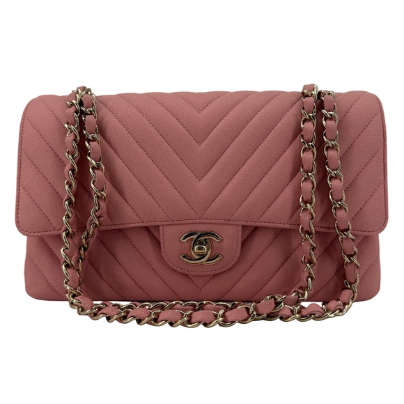 Chanel Medium Double Flap – Light Pink Chevron Caviar, Light Gold Hardware - Picture 2 of 11